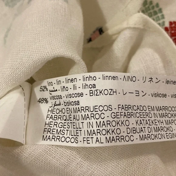 ZARA Oversized Linen Blend Floral Print MIDI Kaftan Dress White Large - Picture 12 of 13